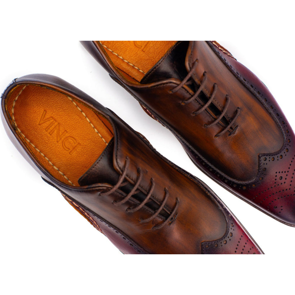 Vinci Leather The Royal Hand Craft Burgundy Wingtip Oxford Shoe (E-005)
