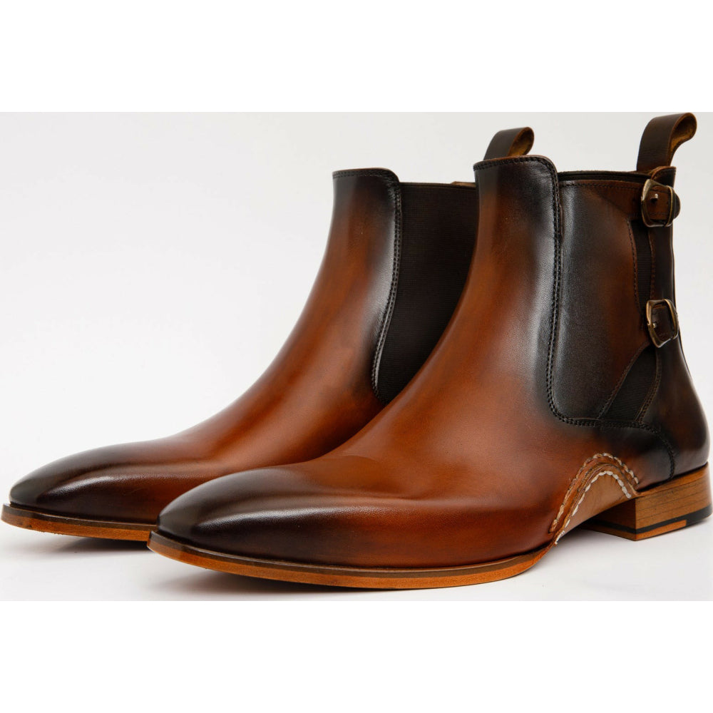 Vinci Leather The Royal Hand Craft Cognac Leather Double-buckle Chelsea Boot (V-03 6826)