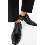 Vinci Leather The Safaga Black Woven Derby Shoe (2096)
