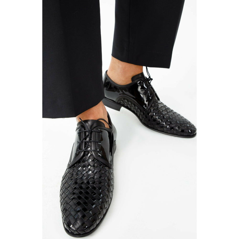 Vinci Leather The Safaga Black Woven Derby Shoe (2096)