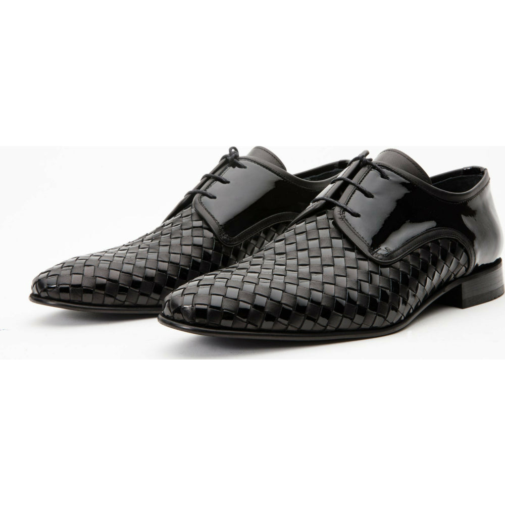 Vinci Leather The Safaga Black Woven Derby Shoe (2096)