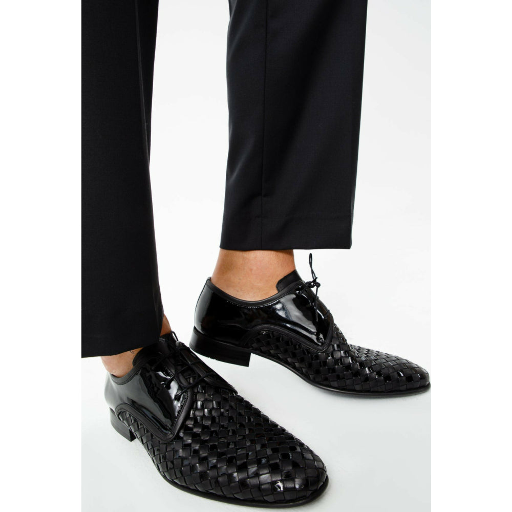 Vinci Leather The Safaga Black Woven Derby Shoe (2096)