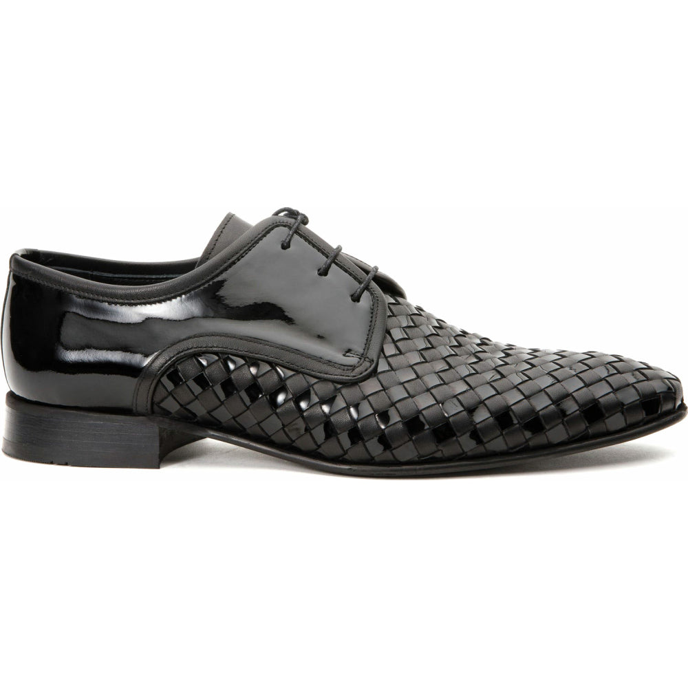 Vinci Leather The Safaga Black Woven Derby Shoe (2096)