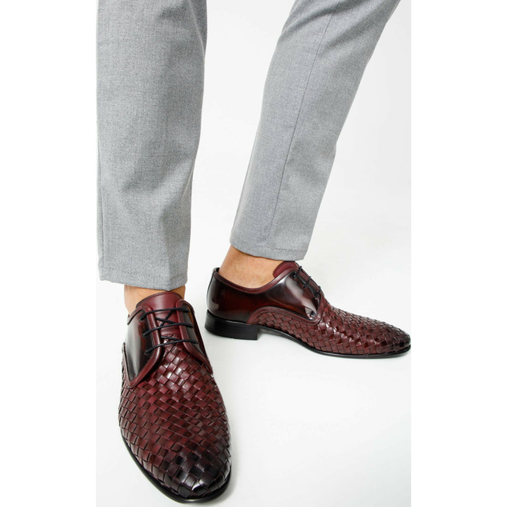 Vinci Leather The Safaga Burgundy Woven Derby Shoe (2096)