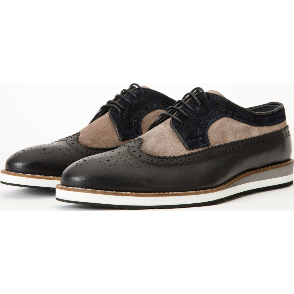 Vinci Leather The Samako Black Leather Wingtip Semi Brogue Derby Shoe (11235)