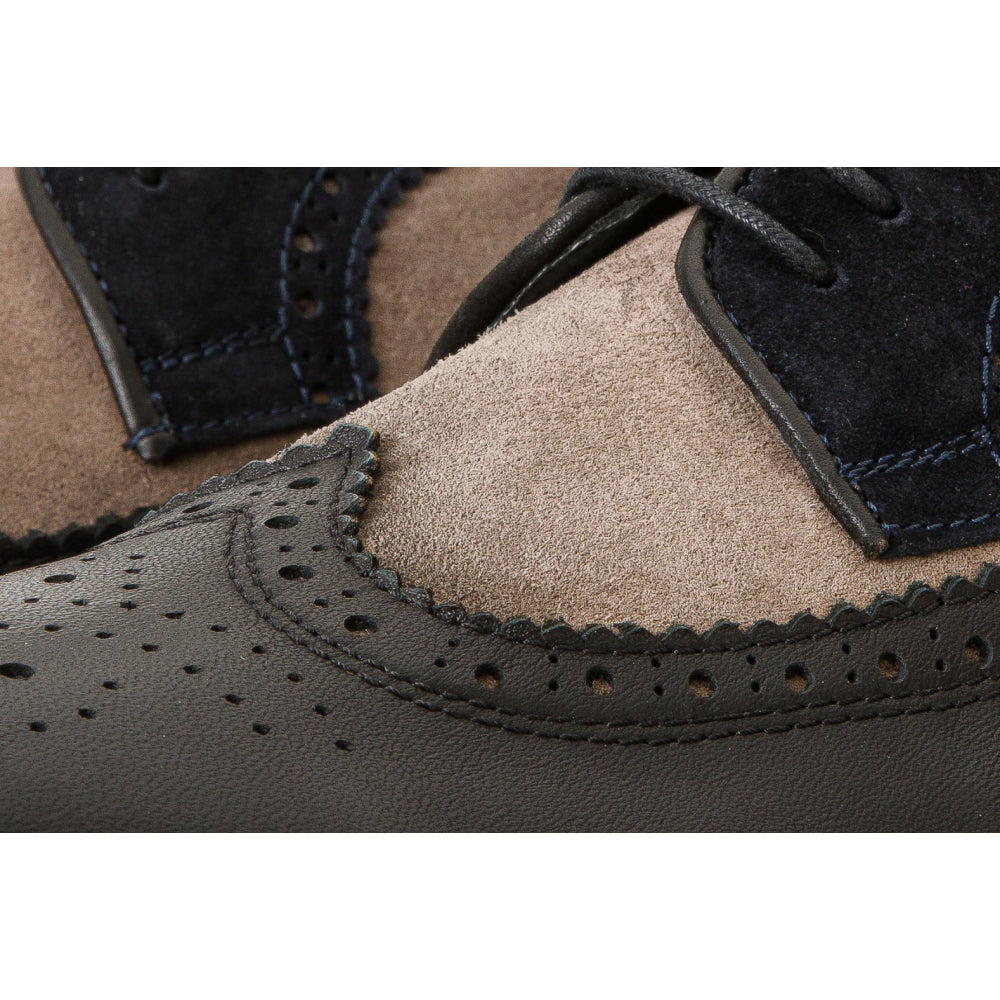 Vinci Leather The Samako Black Leather Wingtip Semi Brogue Derby Shoe (11235)