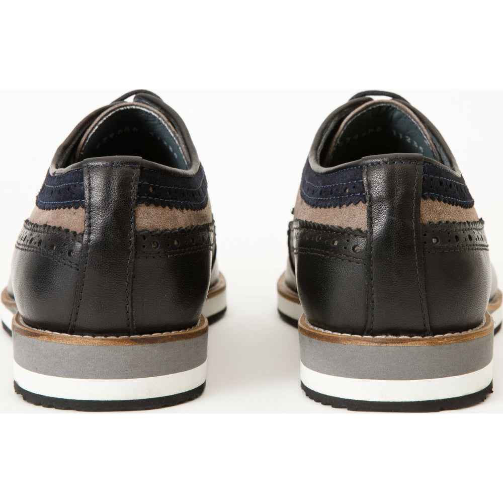 Vinci Leather The Samako Black Leather Wingtip Semi Brogue Derby Shoe (11235)