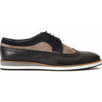 Vinci Leather The Samako Black Leather Wingtip Semi Brogue Derby Shoe (11235)