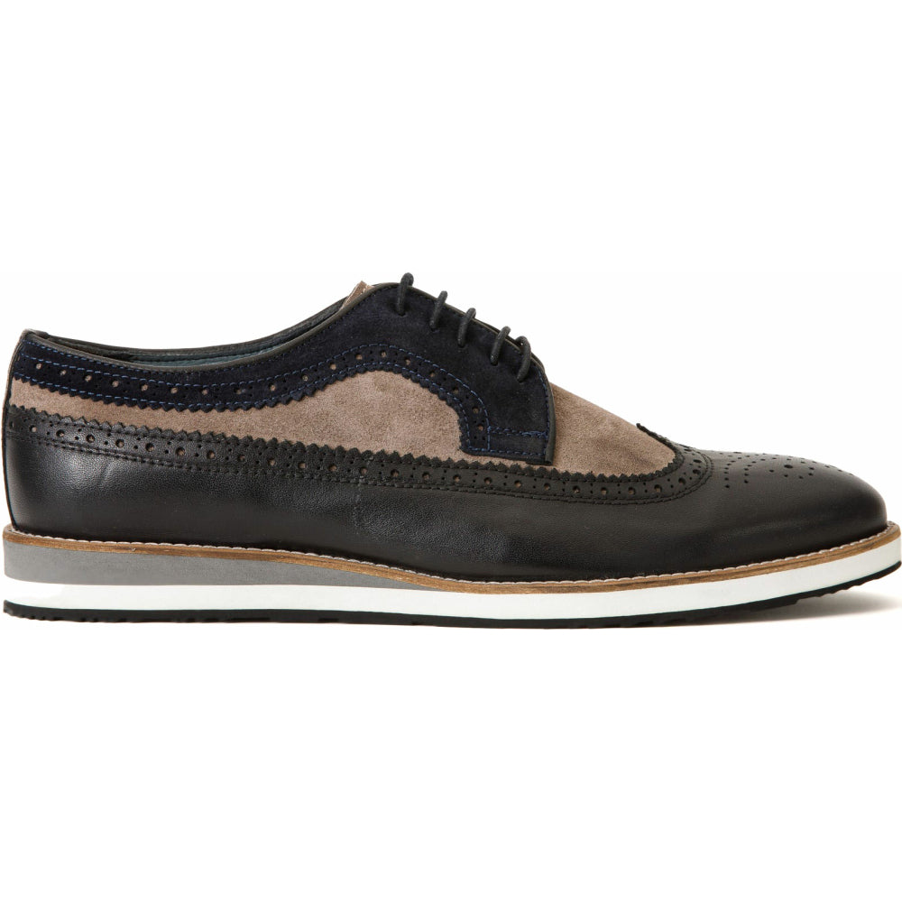 Vinci Leather The Samako Black Leather Wingtip Semi Brogue Derby Shoe (11235)