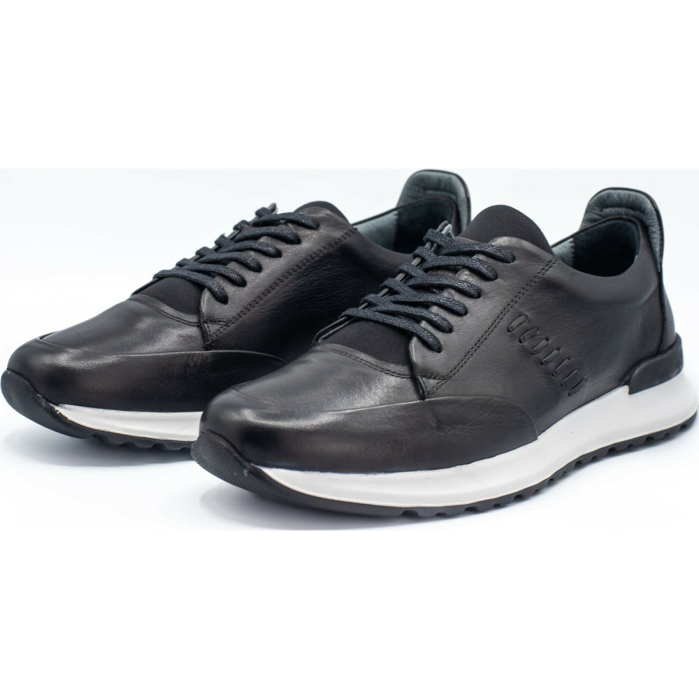 Vinci Leather The San Salvador Black Leather Sneaker (11177)