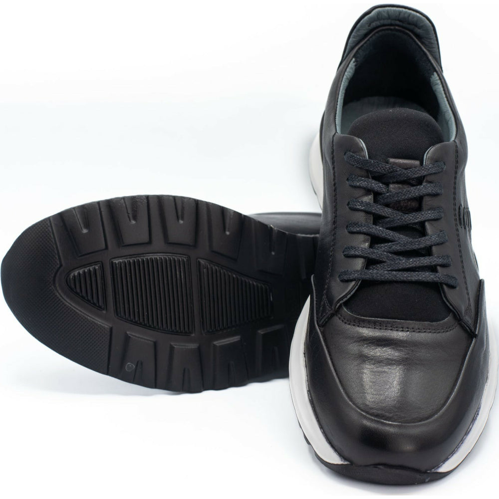 Vinci Leather The San Salvador Black Leather Sneaker (11177)