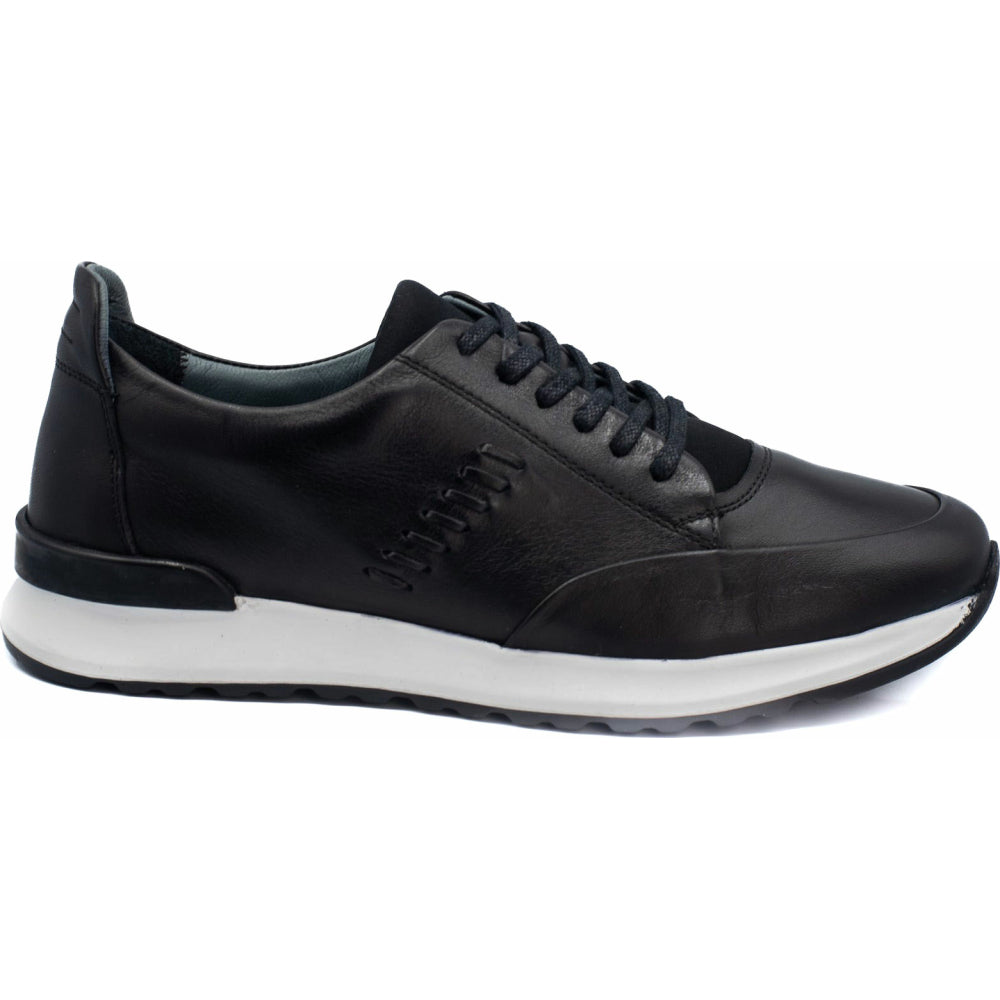 Vinci Leather The San Salvador Black Leather Sneaker (11177)