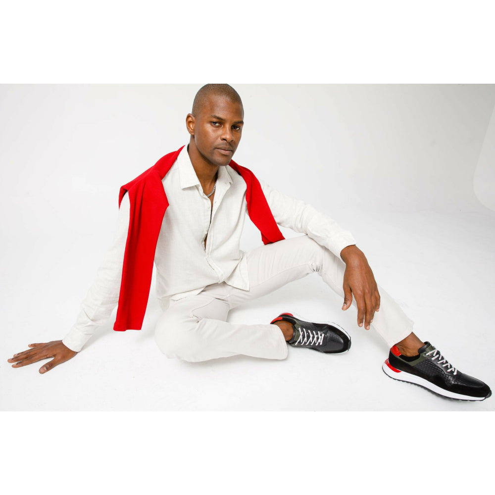 Vinci Leather The Sonoma Black / Red Leather Sneaker (15018)