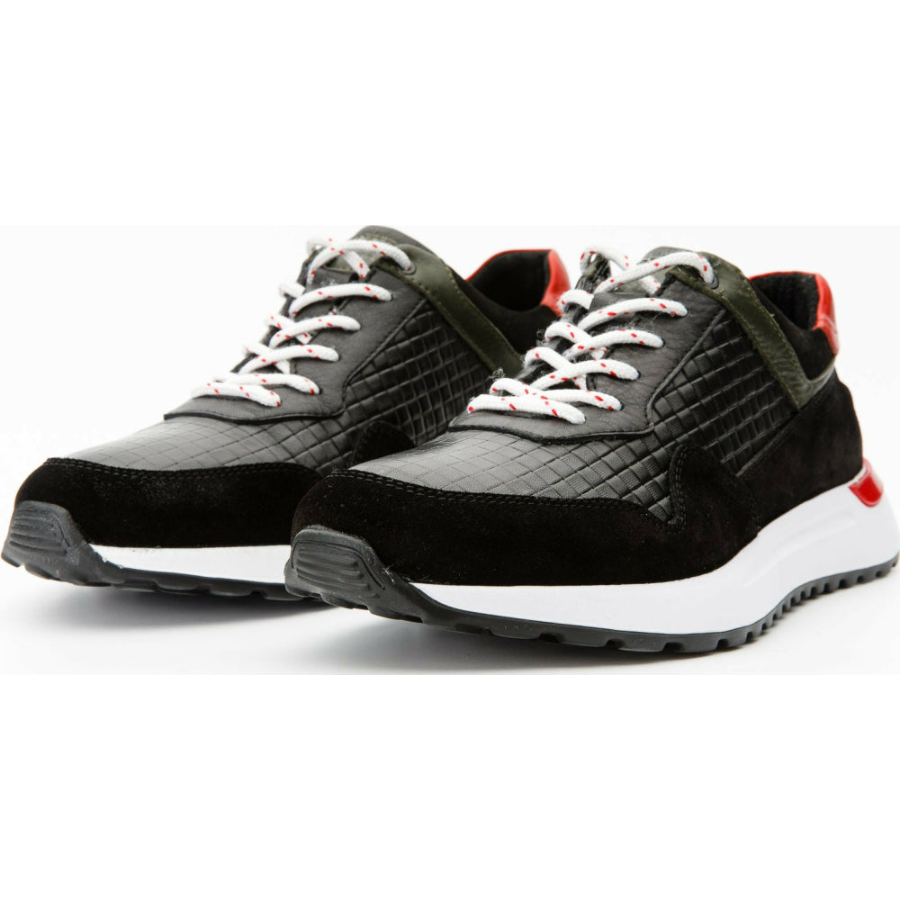 Vinci Leather The Sonoma Black / Red Leather Sneaker (15018)
