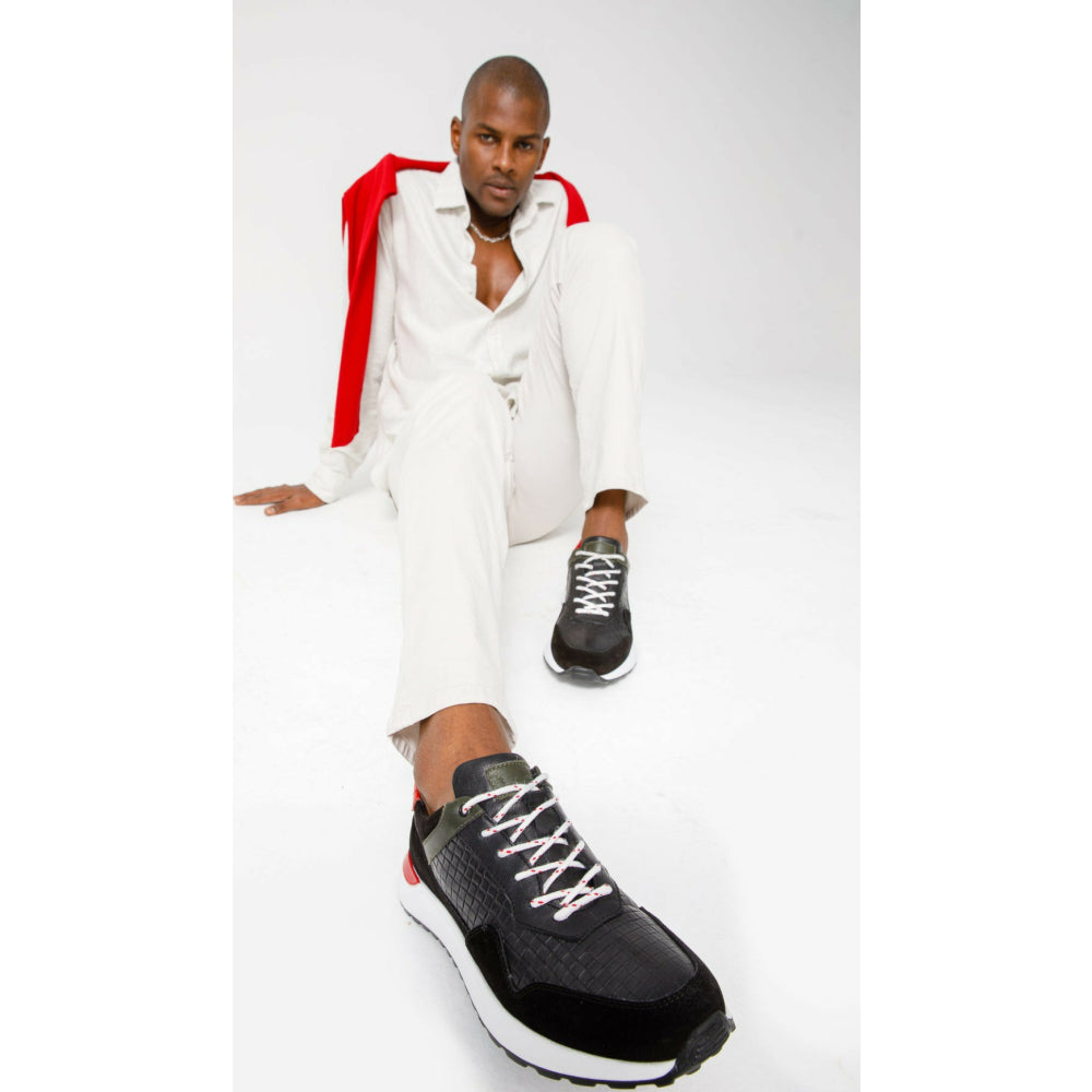 Vinci Leather The Sonoma Black / Red Leather Sneaker (15018)
