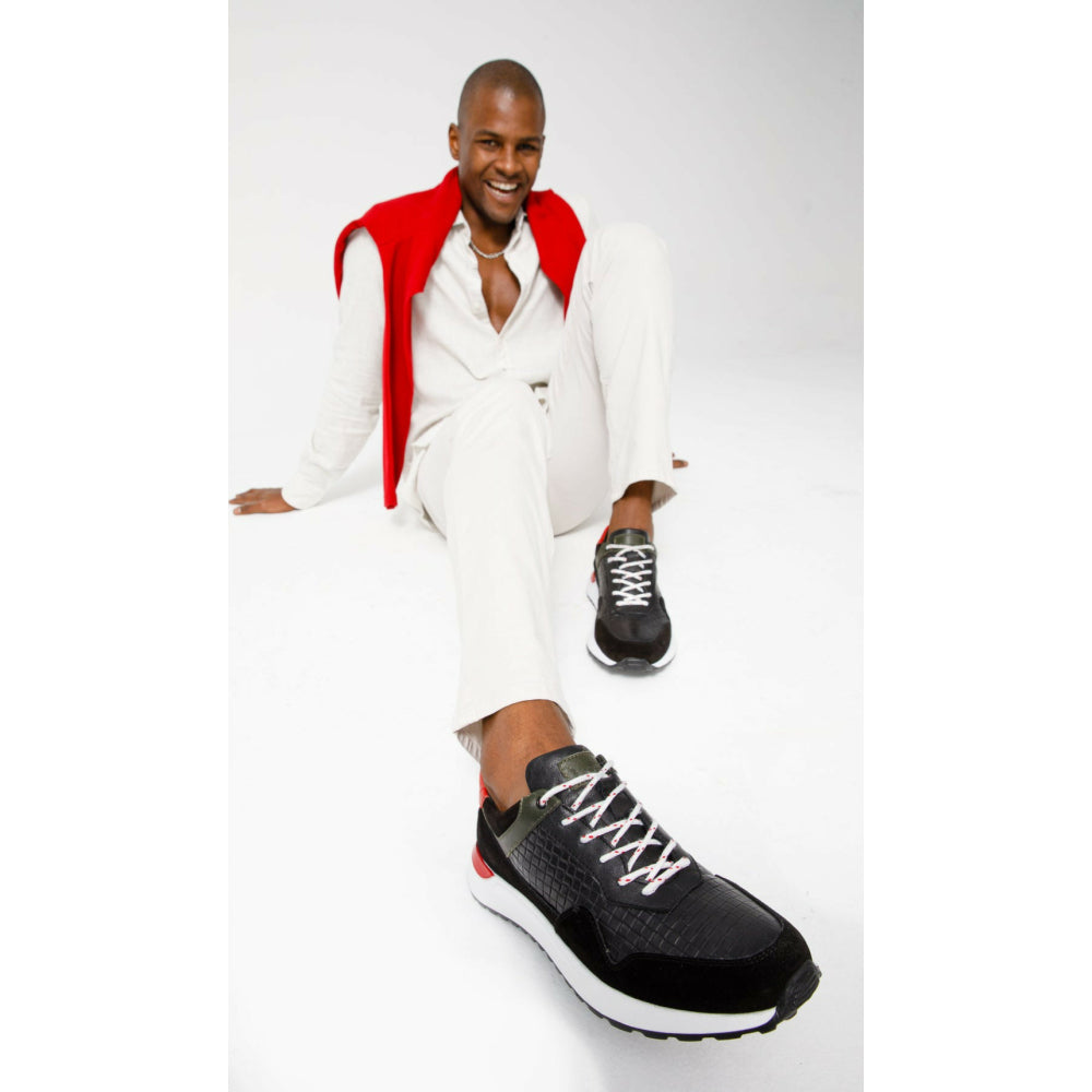 Vinci Leather The Sonoma Black / Red Leather Sneaker (15018)