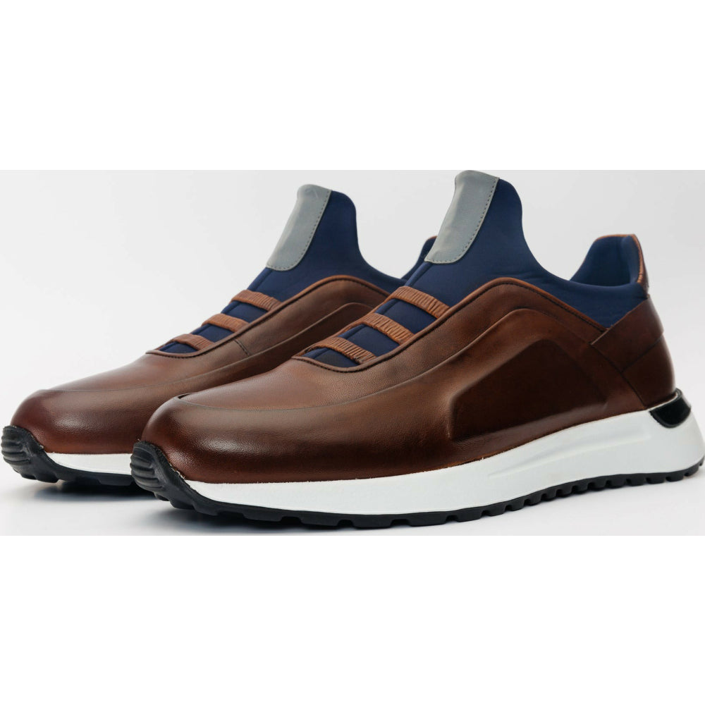 Vinci Leather The Sonoma Brown / Navy Blue Leather Sneaker (D2122T)