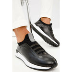 Vinci Leather The Sonoma Plain Black Leather Sneaker (D2122T)