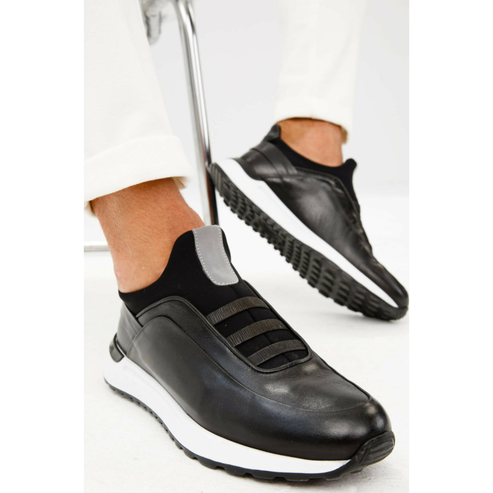 Vinci Leather The Sonoma Plain Black Leather Sneaker (D2122T)