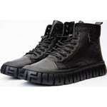 Vinci Leather The Taco Black Leather Casual Lace-up Boot With A Zipper (14115 S-4)