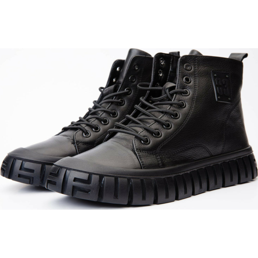 Vinci Leather The Taco Black Leather Casual Lace-up Boot With A Zipper (14115 S-4)