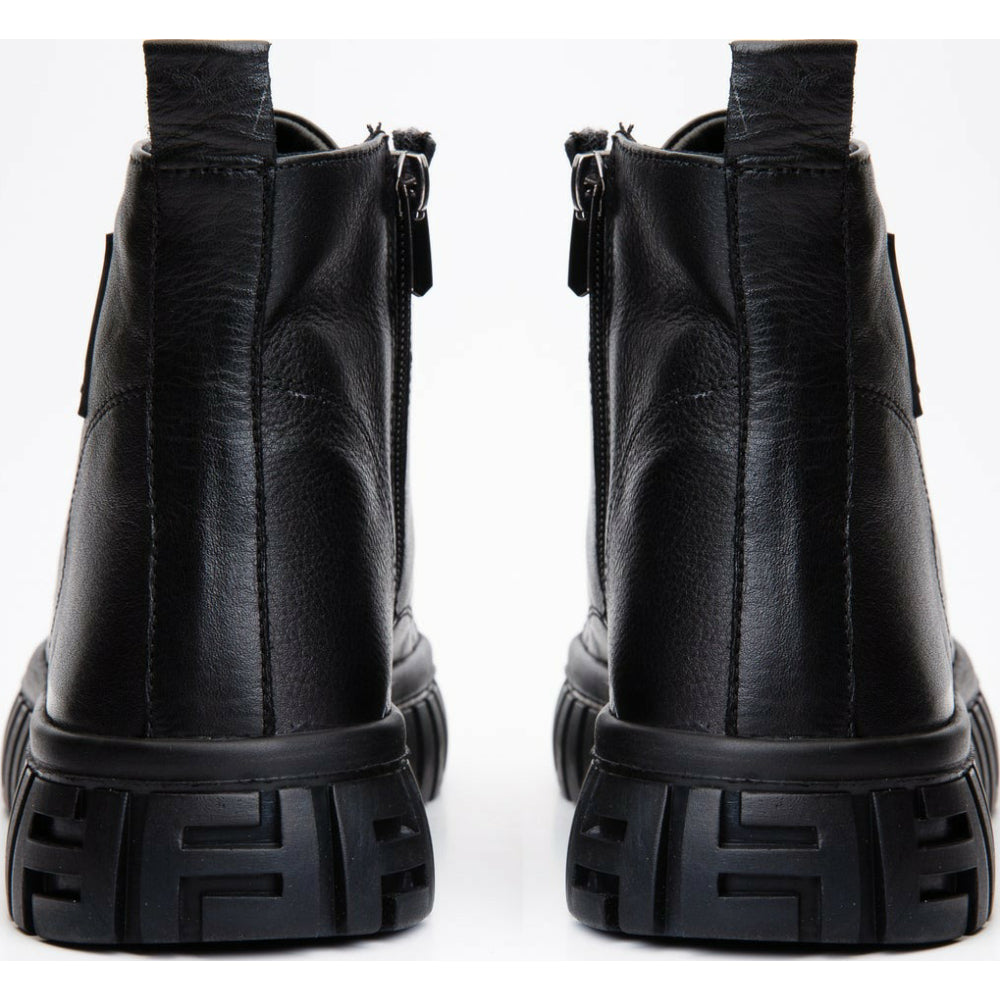 Vinci Leather The Taco Black Leather Casual Lace-up Boot With A Zipper (14115 S-4)