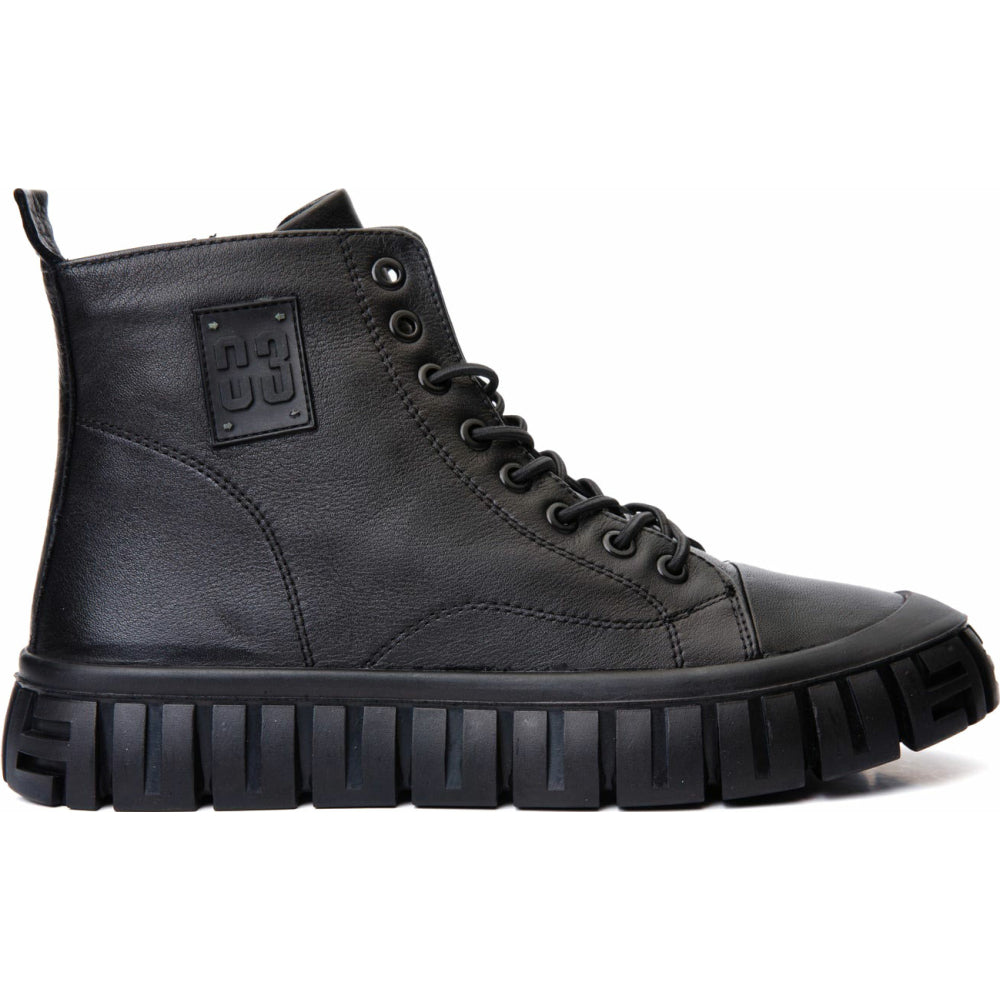 Vinci Leather The Taco Black Leather Casual Lace-up Boot With A Zipper (14115 S-4)
