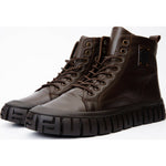 Vinci Leather The Taco Brown Leather Casual Lace-up Boot With A Zipper (14115)