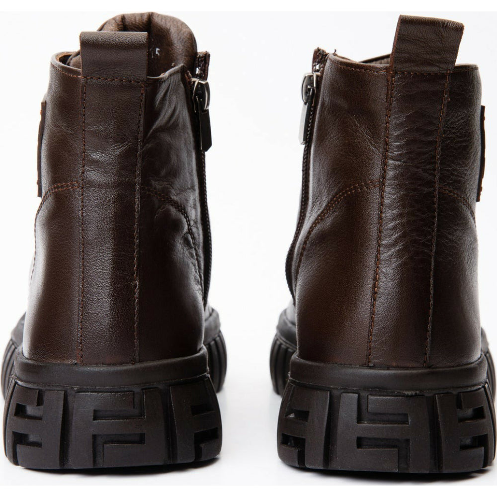 Vinci Leather The Taco Brown Leather Casual Lace-up Boot With A Zipper (14115)