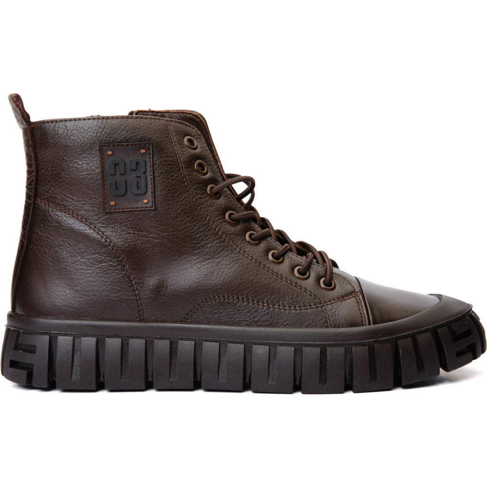 Vinci Leather The Taco Brown Leather Casual Lace-up Boot With A Zipper (14115)