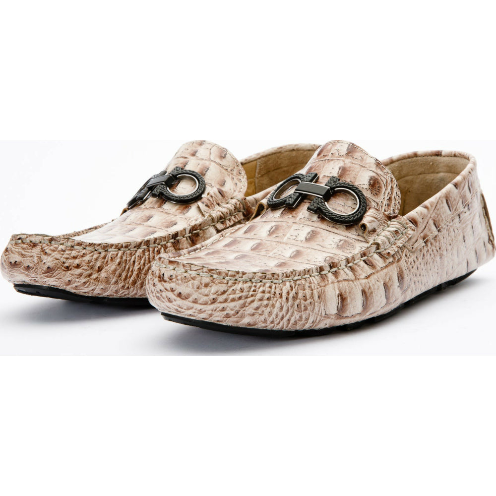 Vinci Leather The Tanca Beige Leather Bit Loafer (15523)