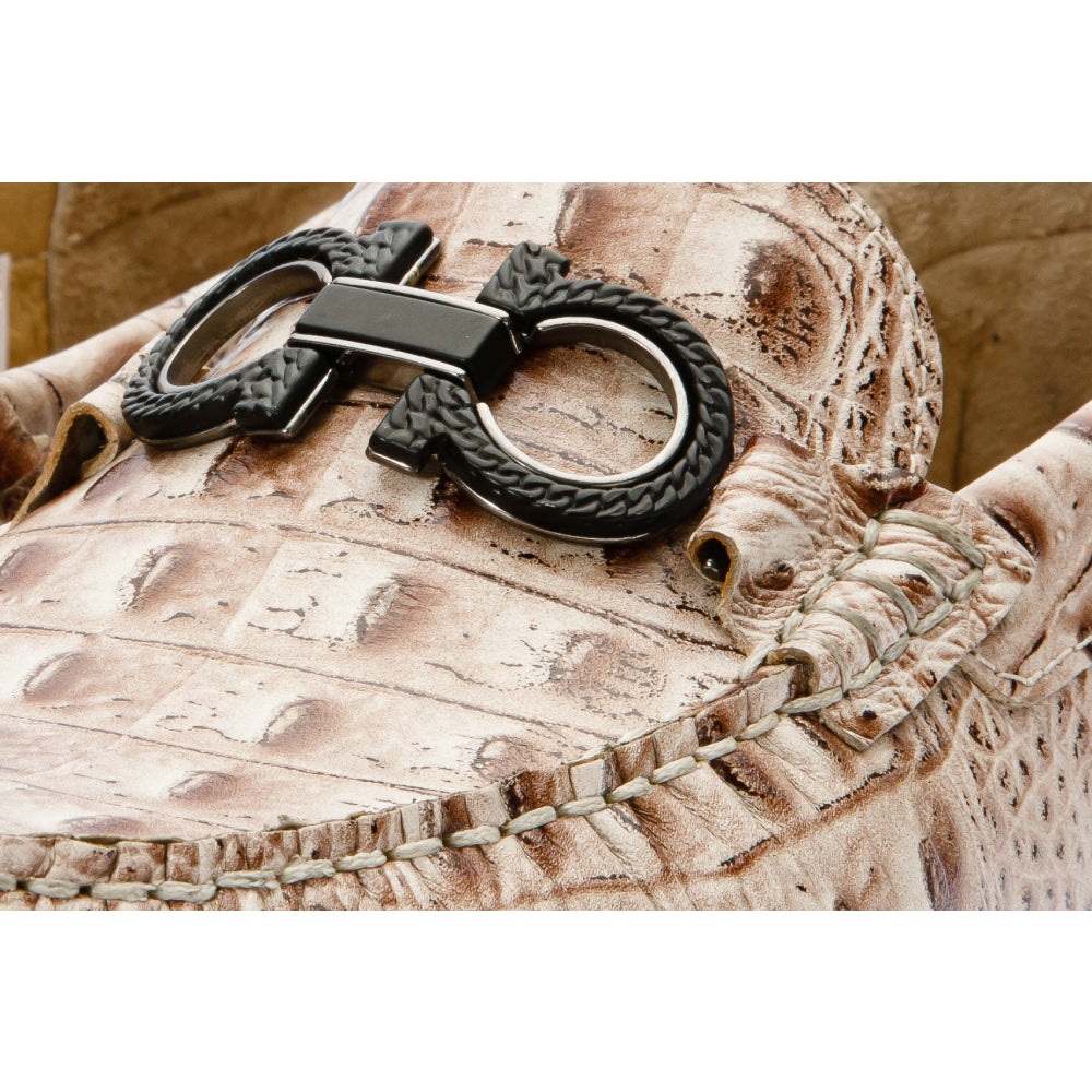 Vinci Leather The Tanca Beige Leather Bit Loafer (15523)