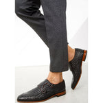 Vinci Leather The Turan Black Woven Double Monk Strap Dress Shoe (15471)