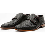 Vinci Leather The Turan Black Woven Double Monk Strap Dress Shoe (15471)