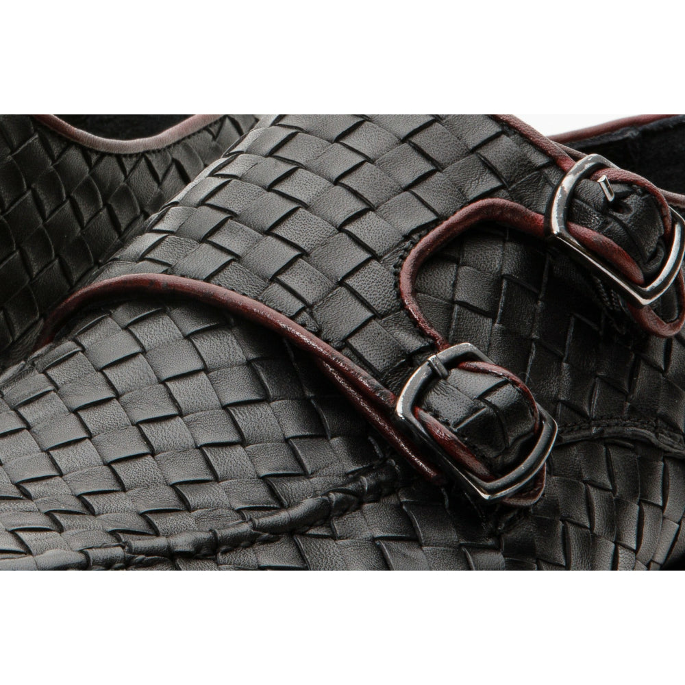 Vinci Leather The Turan Black Woven Double Monk Strap Dress Shoe (15471)
