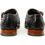 Vinci Leather The Turan Black Woven Double Monk Strap Dress Shoe (15471)