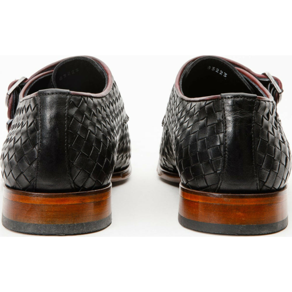 Vinci Leather The Turan Black Woven Double Monk Strap Dress Shoe (15471)