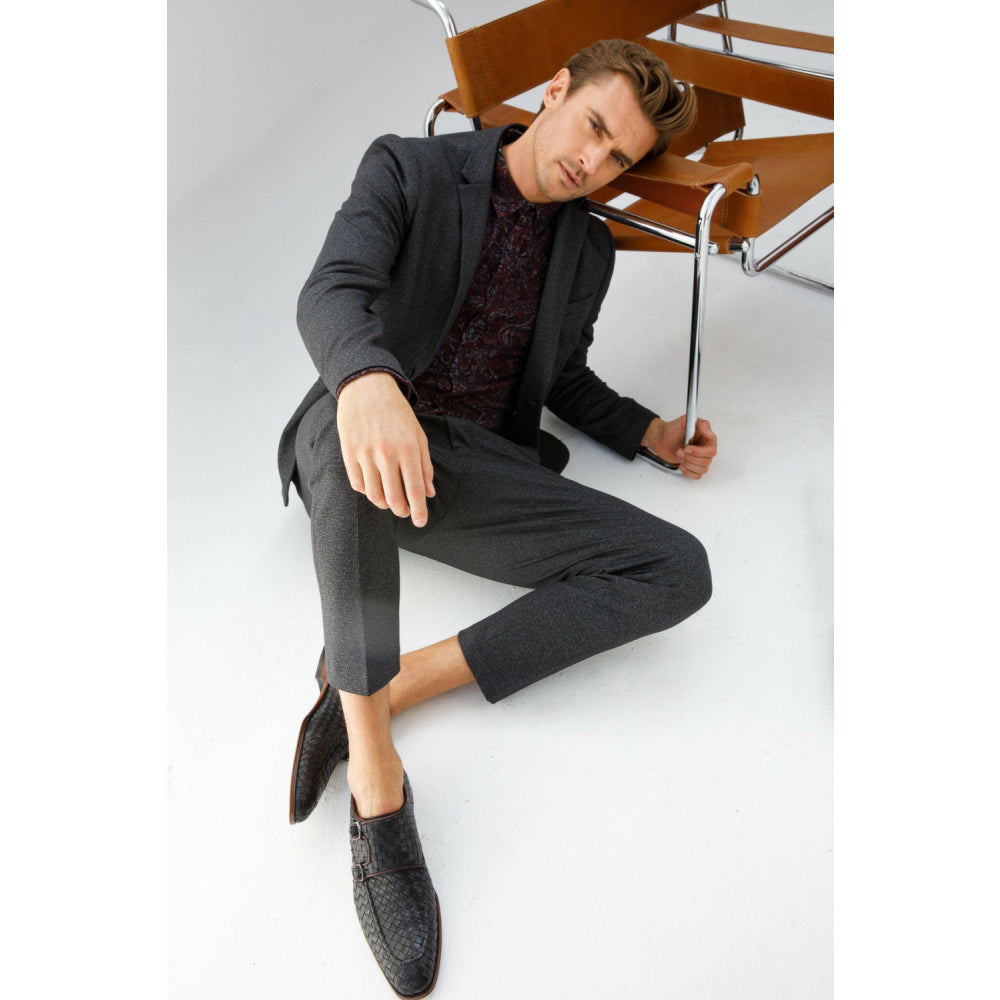 Vinci Leather The Turan Black Woven Double Monk Strap Dress Shoe (15471)