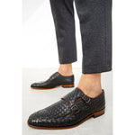 Vinci Leather The Turan Black Woven Double Monk Strap Dress Shoe (15471)