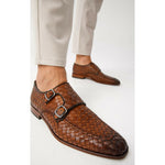 Vinci Leather The Turan Brown Woven Double Monk Strap Dress Shoe