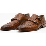 Vinci Leather The Turan Brown Woven Double Monk Strap Dress Shoe
