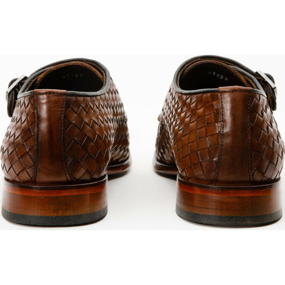 Vinci Leather The Turan Brown Woven Double Monk Strap Dress Shoe