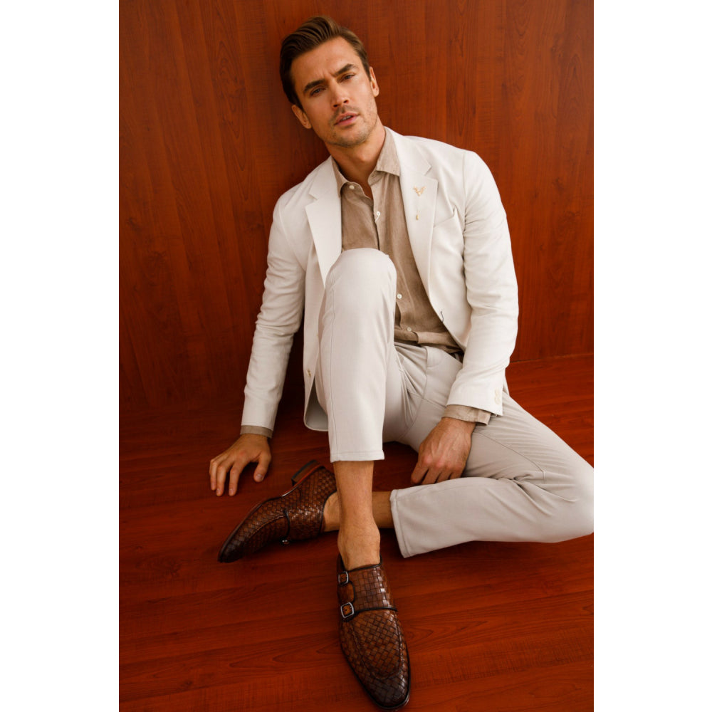 Vinci Leather The Turan Brown Woven Double Monk Strap Dress Shoe