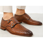 Vinci Leather The Turan Brown Woven Double Monk Strap Dress Shoe
