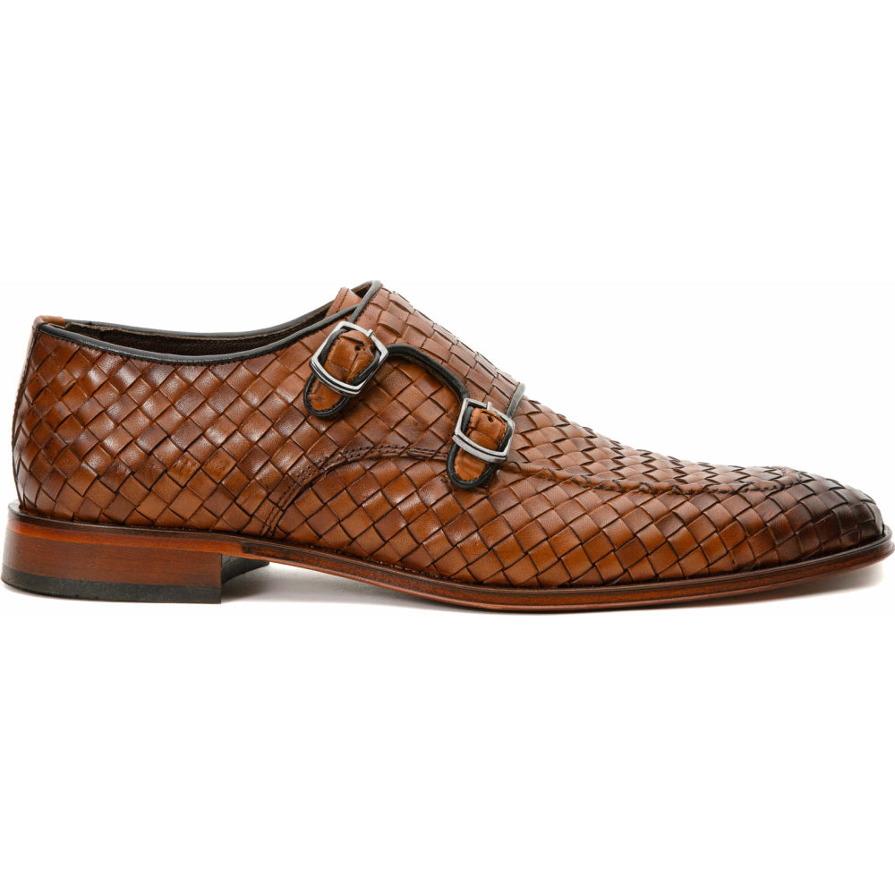 Vinci Leather The Turan Brown Woven Double Monk Strap Dress Shoe