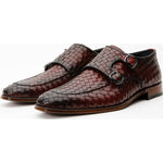 Vinci Leather The Turan Woven Double Monk Strap Dress Shoe Burgundy