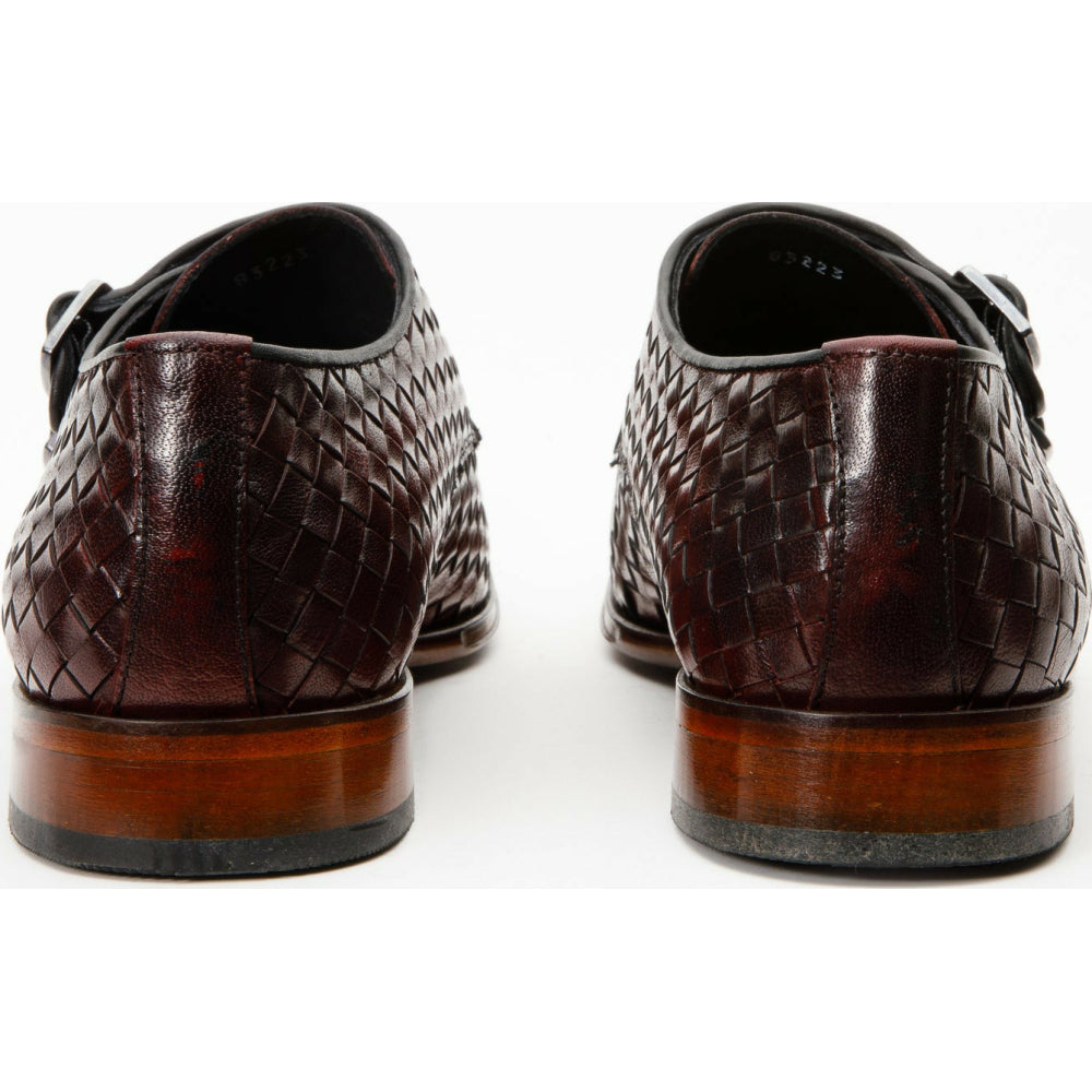 Vinci Leather The Turan Woven Double Monk Strap Dress Shoe Burgundy