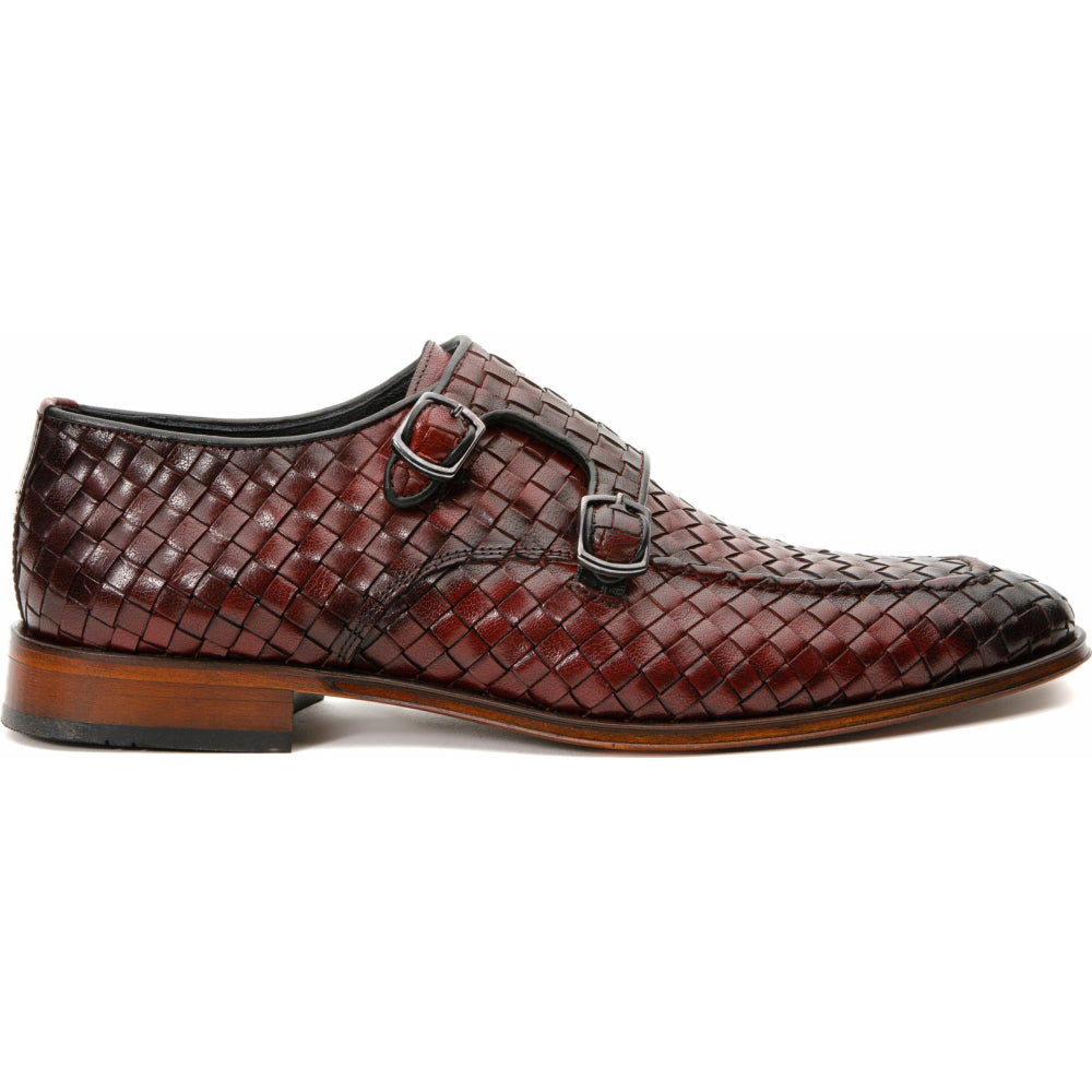 Vinci Leather The Turan Burgundy Woven Double Monk Strap Dress Shoe