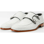 Vinci Leather The Turan White Woven Double Monk Strap Dress Shoe