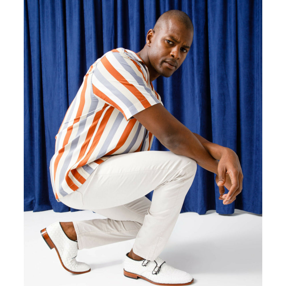 Vinci Leather The Turan White Woven Double Monk Strap Dress Shoe